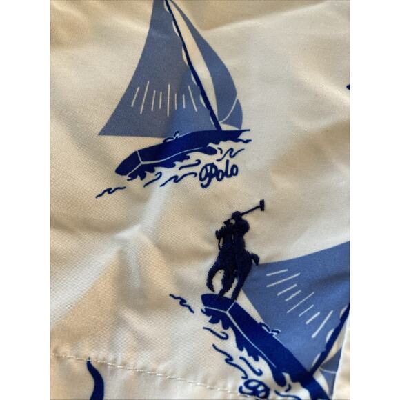 Polo Ralph Lauren Bear Swim Trunks Mens Sz 4XLT White Blue Sailing Board Short ￼ - Picture 3 of 10